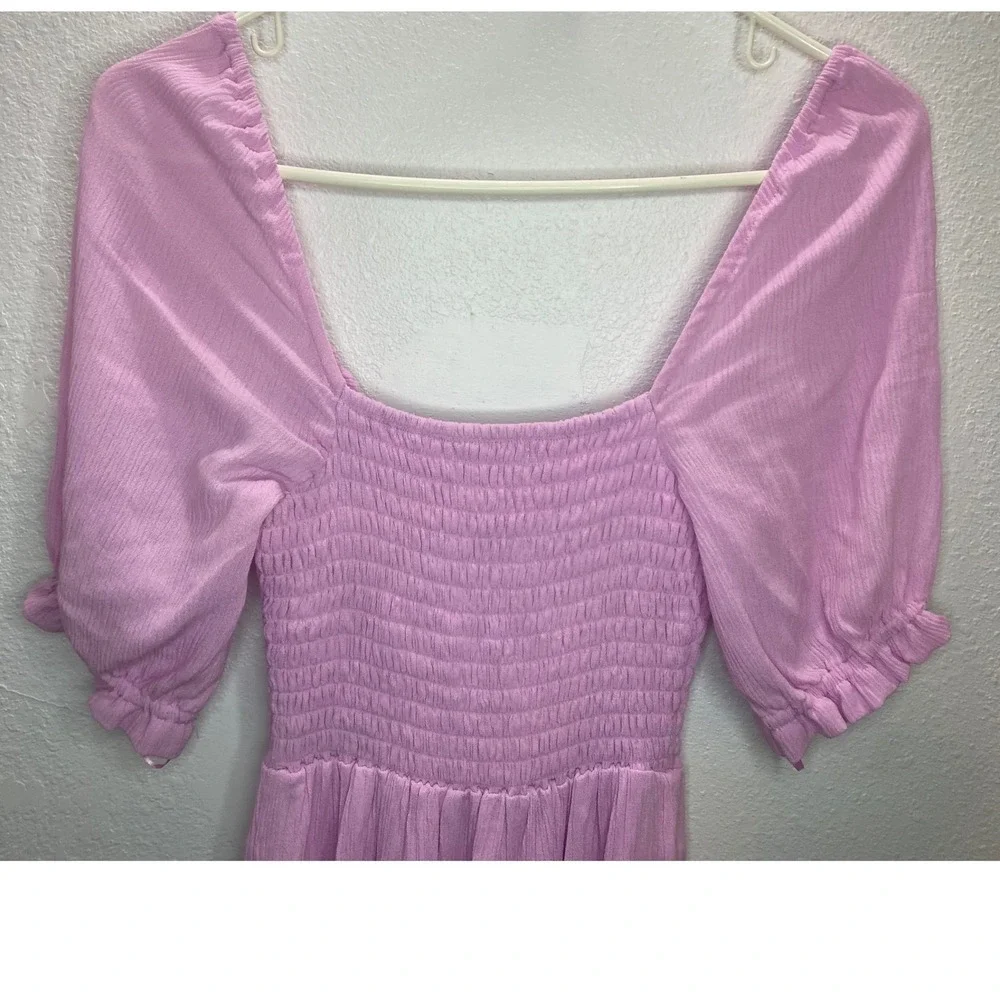 Abercrombie &‎ Fitch Maxi Dress Women XS Pink  Smocked Puff Sleeve Slit Boho
